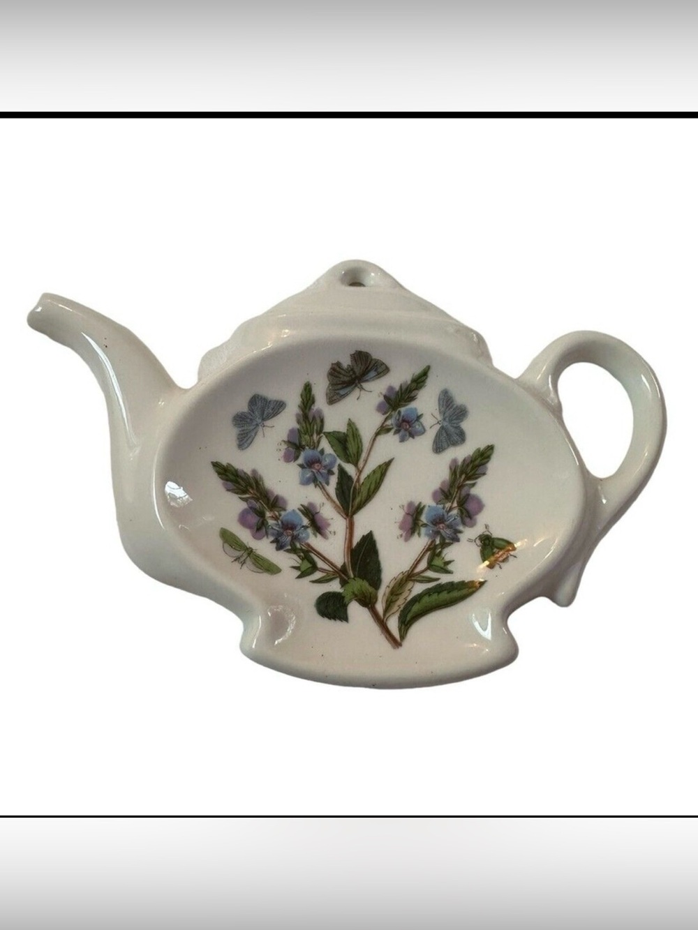 Portmeirion Botanic Garden Teapot Tea Bag Holder Spoon Rest Violet Purple Floral